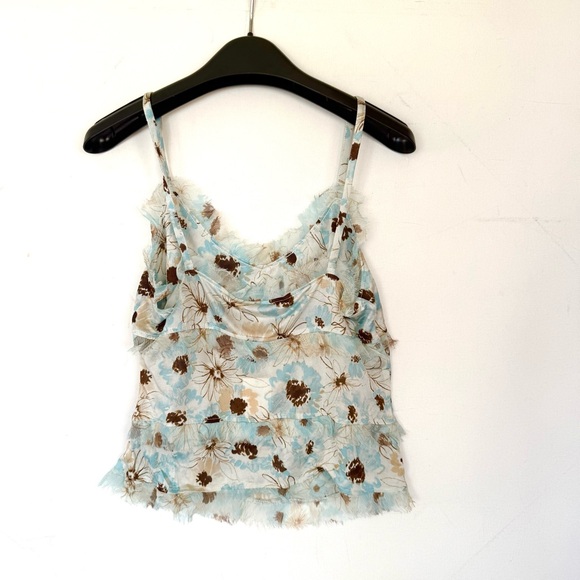 NWT Banana Republic Women 100% Silk Ruffle Floral Cami Top Sz SMALL Fits 4-6 - Picture 2 of 4